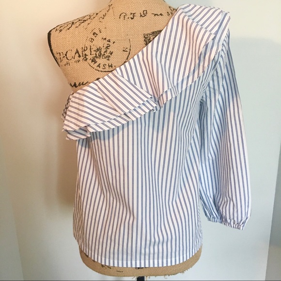 J. Crew Blue One Shoulder Blouse - Picture 6 of 7